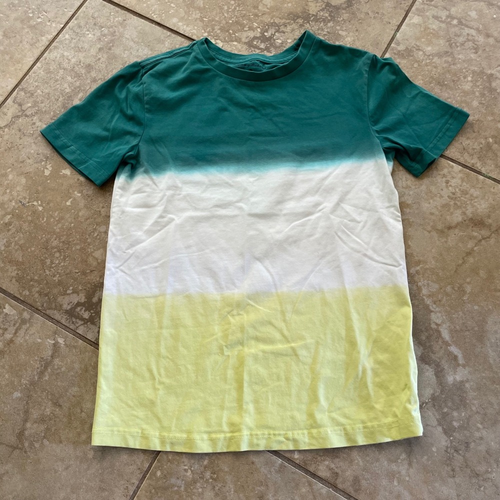 Tommy‎ Bahama Boys Large 10/12 T-Shirt Teal White Yellow Ombre Dip Dye Cotton